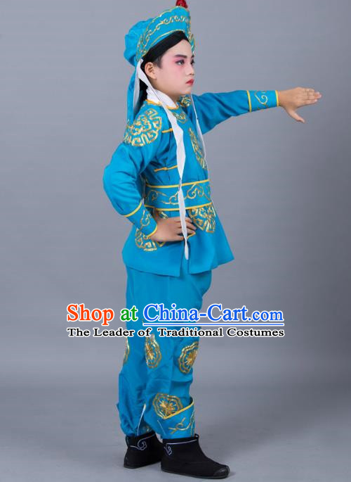 Traditional China Beijing Opera Takefu Costume, Ancient Chinese Peking Opera Wu-Sheng Warrior Embroidery Blue Clothing