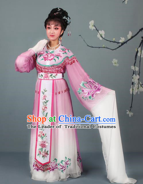 Top Grade Professional Beijing Opera Diva Costume Palace Lady Lilac Embroidered Dress, Traditional Ancient Chinese Peking Opera Princess Embroidery Peony Clothing