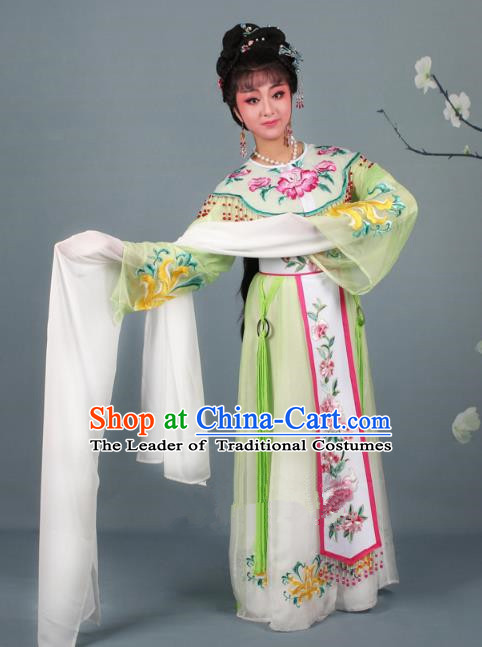 Top Grade Professional Beijing Opera Diva Costume Palace Lady Green Embroidered Dress, Traditional Ancient Chinese Peking Opera Princess Embroidery Peony Clothing
