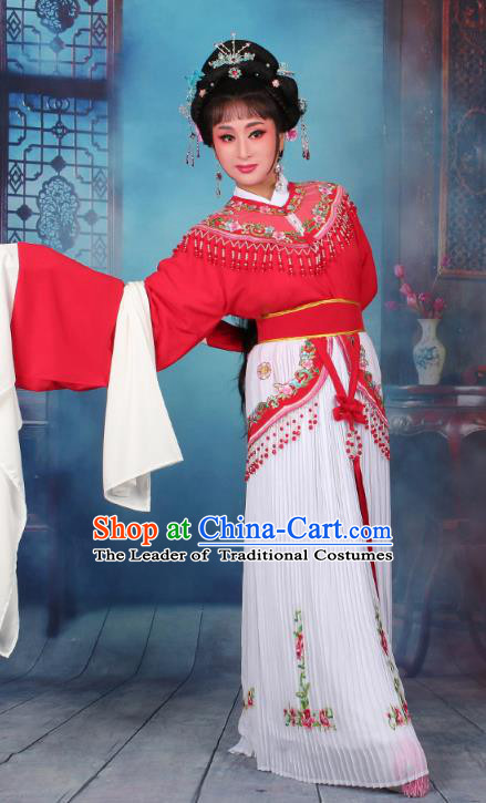 Top Grade Professional Beijing Opera Diva Costume Nobility Lady Red Embroidered Clothing, Traditional Ancient Chinese Peking Opera Hua Tan Princess Embroidery Dress