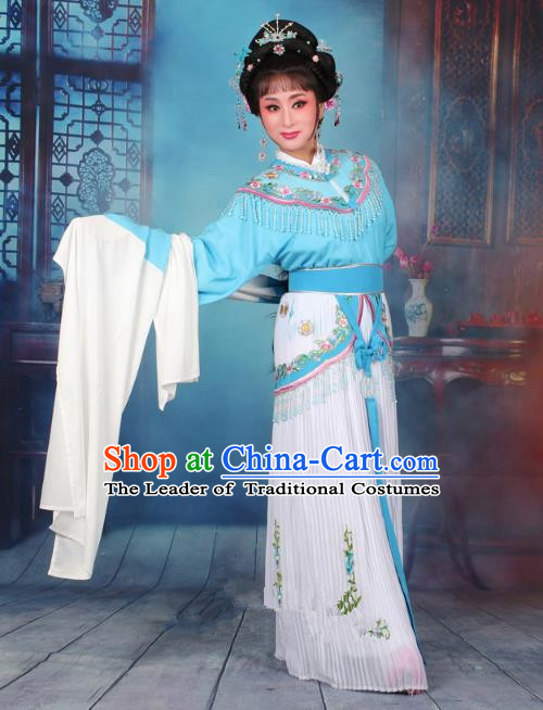 Top Grade Professional Beijing Opera Diva Costume Nobility Lady Light Blue Embroidered Clothing, Traditional Ancient Chinese Peking Opera Hua Tan Princess Embroidery Dress