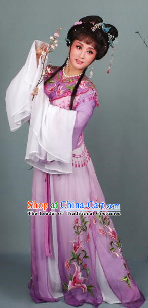 Top Grade Professional Beijing Opera Diva Costume Hua Tan Purple Embroidered Clothing, Traditional Ancient Chinese Peking Opera Princess Embroidery Dress
