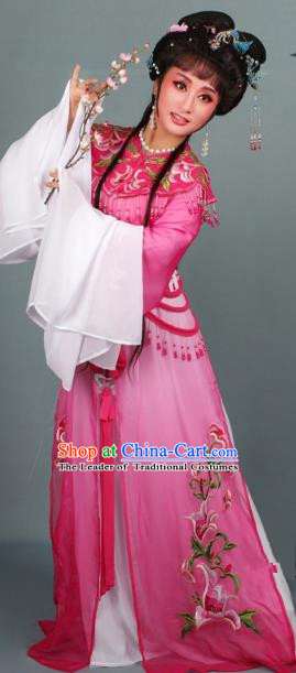 Top Grade Professional Beijing Opera Diva Costume Hua Tan Rosy Embroidered Clothing, Traditional Ancient Chinese Peking Opera Princess Embroidery Dress