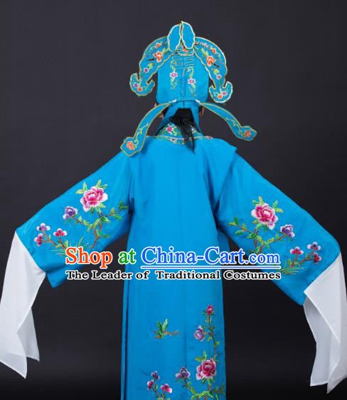 Traditional China Beijing Opera Niche Costume Gifted Scholar Embroidered Robe and Hat Ancient Chinese Peking Opera Embroidery Clothing
