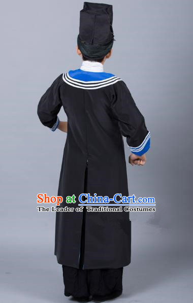 Top Grade Professional Beijing Opera Niche Costume Government Runners Black Robe and Headwear, Traditional Ancient Chinese Peking Opera Takefu Clothing for Kids
