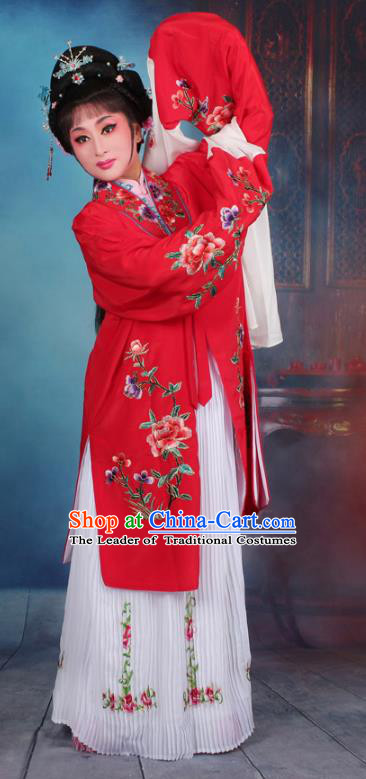 Top Grade Professional Beijing Opera Palace Lady Costume Hua Tan Red Embroidered Cape Dress, Traditional Ancient Chinese Peking Opera Diva Embroidery Clothing