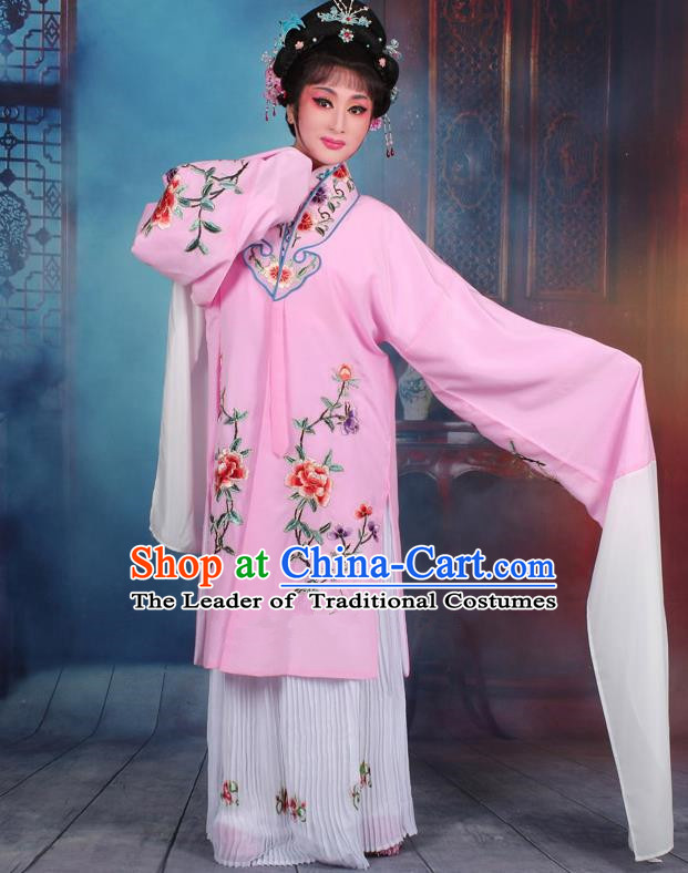 Top Grade Professional Beijing Opera Palace Lady Costume Hua Tan Light Blue Embroidered Cape Dress, Traditional Ancient Chinese Peking Opera Diva Embroidery Clothing