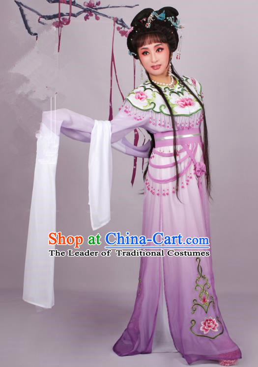Top Grade Professional Beijing Opera Diva Costume Purple Embroidered Dress, Traditional Ancient Chinese Peking Opera Hua Tan Princess Embroidery Clothing