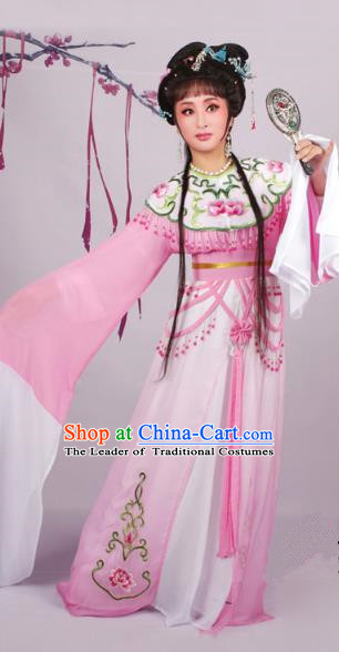Top Grade Professional Beijing Opera Diva Costume Pink Embroidered Dress, Traditional Ancient Chinese Peking Opera Hua Tan Princess Embroidery Clothing