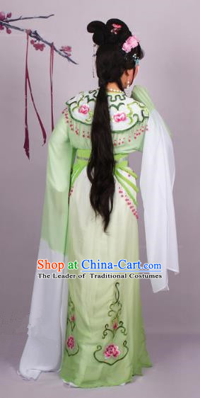 Top Grade Professional Beijing Opera Diva Costume Green Embroidered Dress, Traditional Ancient Chinese Peking Opera Hua Tan Princess Embroidery Clothing