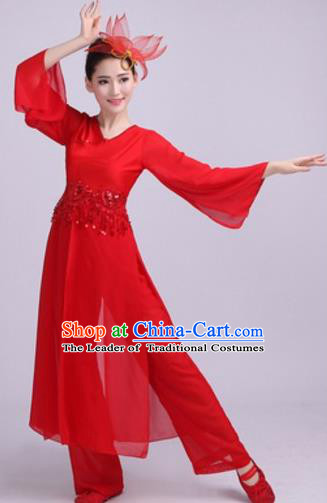 Traditional Chinese Classical Dance Fan Dance Costume, Folk Dance Umbrella Dance Red Uniform Clothing for Women