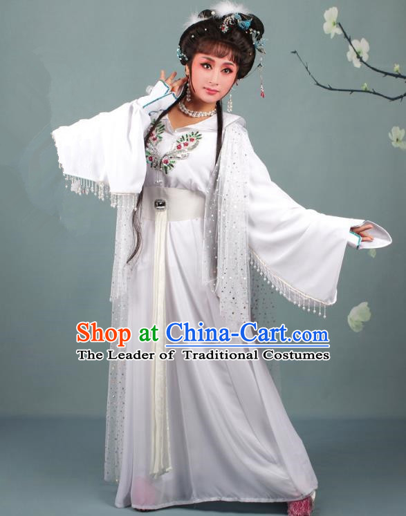 Top Grade Professional Beijing Opera Diva Costume Lady White Snake Dress, Traditional Ancient Chinese Peking Opera Hua Tan Princess Embroidery Clothing