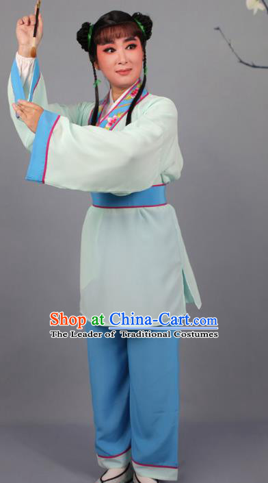 Top Grade Professional Beijing Opera Livehand Blue Costume, Traditional Ancient Chinese Peking Opera Lad Boy Book Clothing