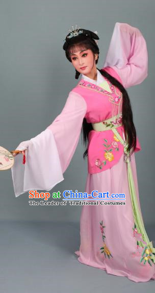 Top Grade Professional Beijing Opera Young Lady Costume Pink Embroidered Dress, Traditional Ancient Chinese Peking Opera Maidservants Embroidery Clothing
