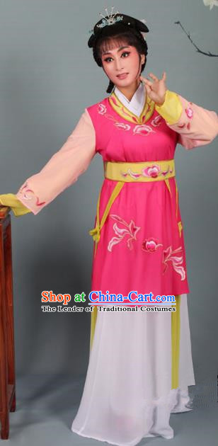 Top Grade Professional Beijing Opera Young Lady Costume Rosy Hua Tan Embroidered Dress, Traditional Ancient Chinese Peking Opera Maidservants Embroidery Clothing