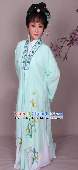 Top Grade Professional Beijing Opera Hua Tan Costume Water Sleeve Green Embroidered Dress, Traditional Ancient Chinese Peking Opera Diva Embroidery Clothing