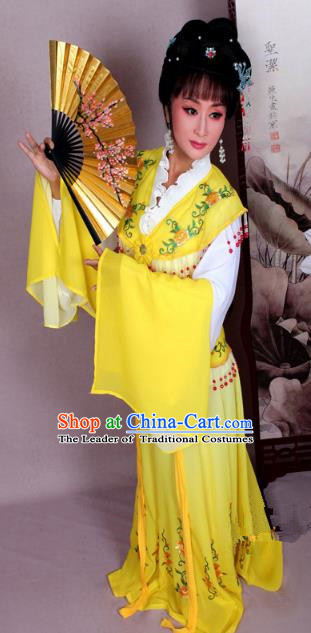 Top Grade Professional Beijing Opera Hua Tan Costume Nobility Lady Yellow Embroidered Dress, Traditional Ancient Chinese Peking Opera Diva Embroidery Clothing