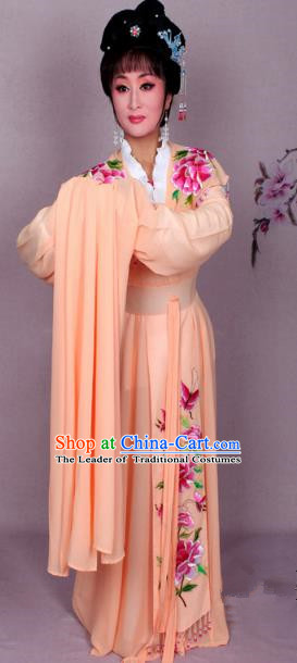 Top Grade Professional Beijing Opera Hua Tan Costume Palace Lady Orange Embroidered Peony Dress, Traditional Ancient Chinese Peking Opera Diva Princess Embroidery Clothing