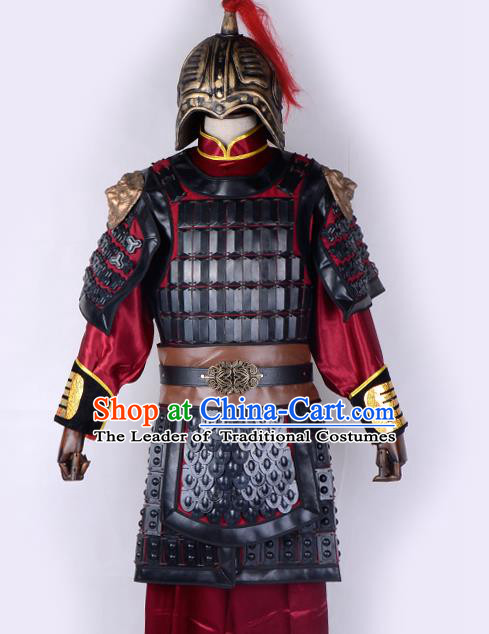 Traditional China Beijing Opera Takefu General Corselet Costume and Headwear Complete Set, Ancient Chinese Peking Opera Wu-Sheng Military Officer Armour Clothing