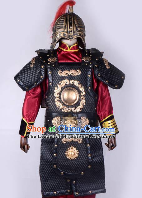 Traditional China Beijing Opera Takefu General Corselet Costume and Headwear Complete Set, Ancient Chinese Peking Opera Wu-Sheng Military Officer Armour Clothing