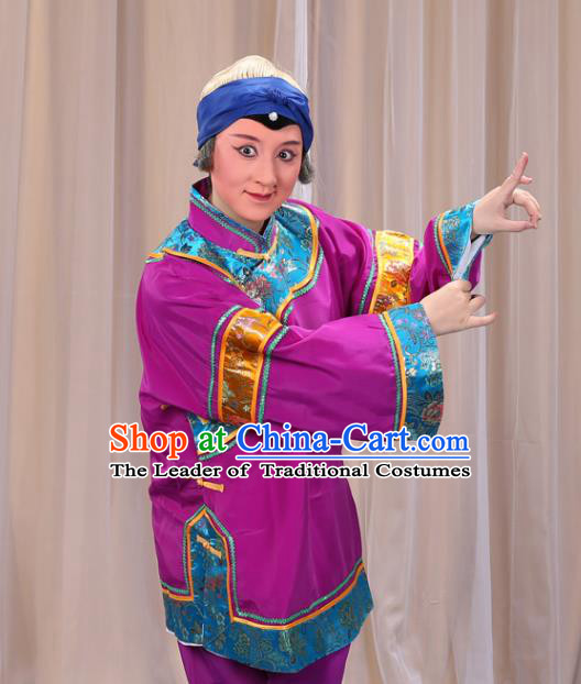 Top Grade Professional Beijing Opera Old Women Costume Pantaloon Embroidered Purple Clothing, Traditional Ancient Chinese Peking Opera Matchmakers Embroidery Clothing