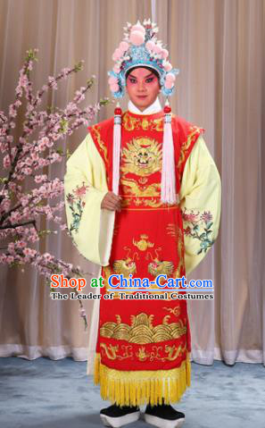 Top Grade Professional Beijing Opera Niche Costume Prince Blue Embroidered Robe and Headwear, Traditional Ancient Chinese Peking Opera King Clothing