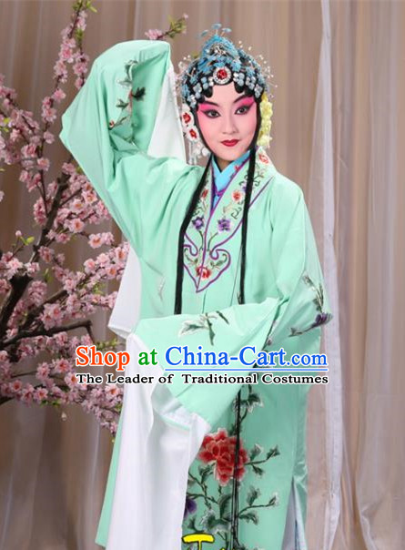 Top Grade Professional Beijing Opera Imperial Consort Costume Hua Tan Green Embroidered Cape, Traditional Ancient Chinese Peking Opera Diva Embroidery Peony Clothing