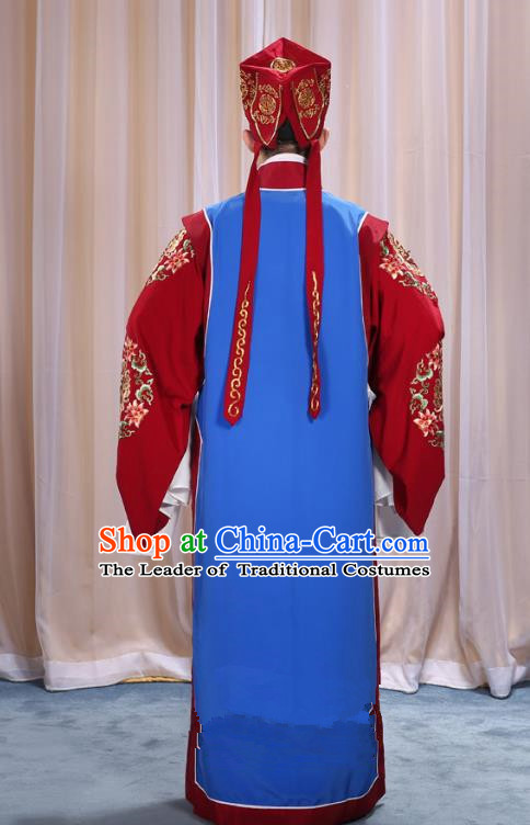 Traditional China Beijing Opera Niche Costume Gifted Scholar Embroidered Robe and Headwear Ancient Chinese Peking Opera Embroidery Clothing