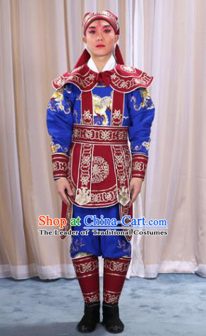 Traditional China Beijing Opera Takefu Costume and Boots, Ancient Chinese Peking Opera Wu-Sheng Warrior Embroidery Red Clothing