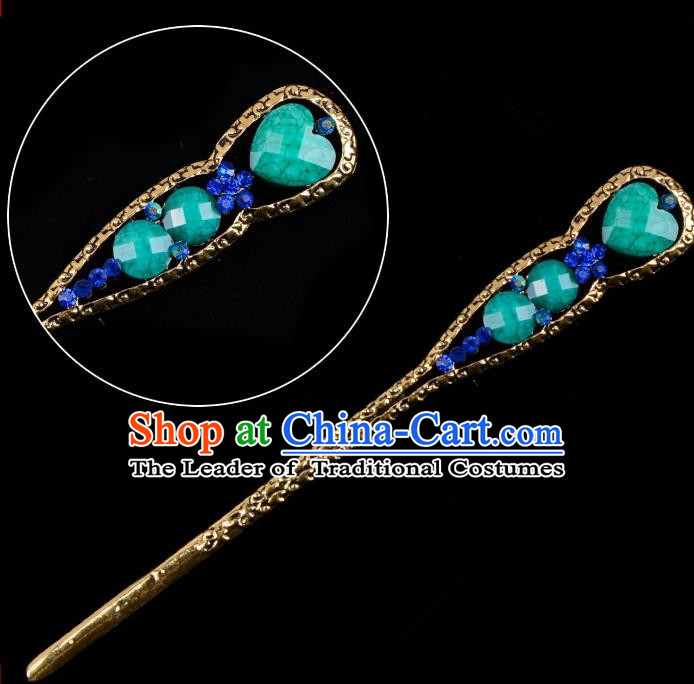 Traditional China Beijing Opera Diva Hair Accessories Green Hairpin, Ancient Chinese Peking Opera Shake Hua Tan Hairpins Kanzashi Headwear