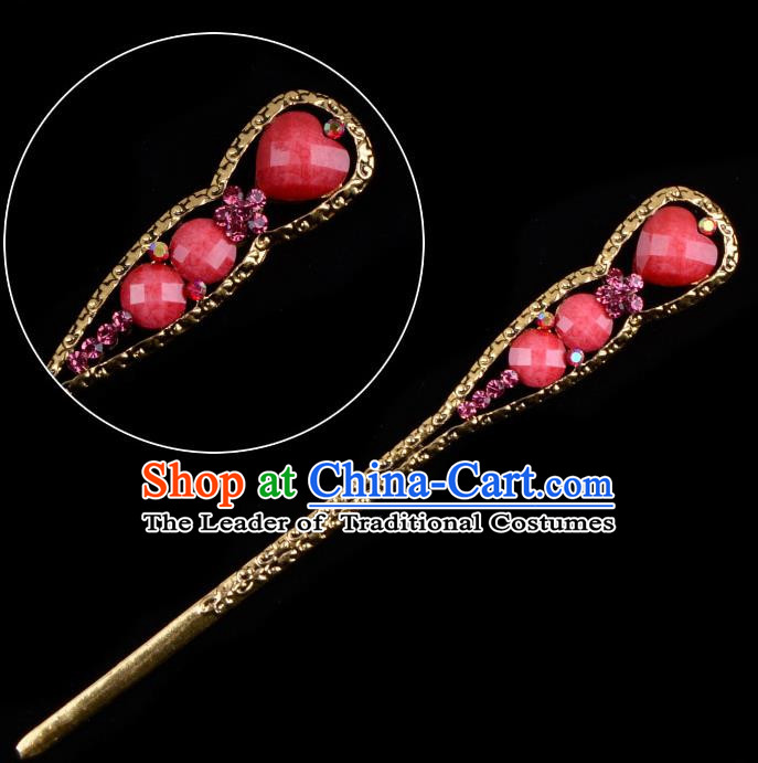 Traditional China Beijing Opera Diva Hair Accessories Red Hairpin, Ancient Chinese Peking Opera Shake Hua Tan Hairpins Kanzashi Headwear