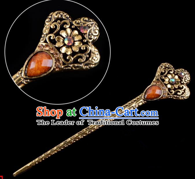 Traditional China Beijing Opera Hua Tan Pantaloon Hair Accessories Orange Hairpin, Ancient Chinese Peking Opera Women Hairpins Diva Kanzashi Headwear