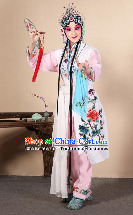 Top Grade Professional Beijing Opera Diva Costume Young Lady White Embroidered Waistcoat, Traditional Ancient Chinese Peking Opera Princess Embroidery Dress Clothing