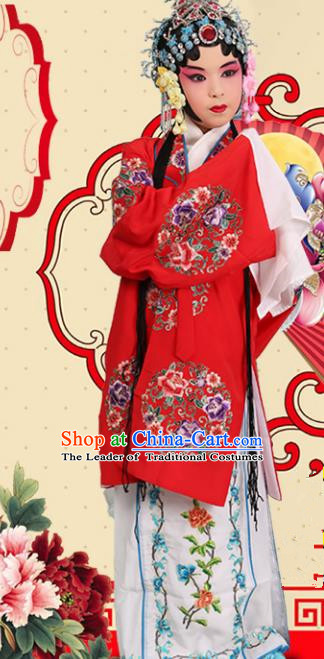 Top Grade Professional China Beijing Opera Costume Embroidered Red Cape, Ancient Chinese Peking Opera Diva Hua Tan Embroidery Clothing for Kids