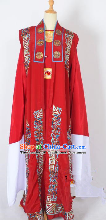 Traditional Chinese Professional Peking Opera Old Men Costume, China Beijing Opera Milord Ministry Councillor Embroidery Red Long Robe Clothing