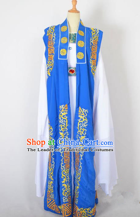Traditional Chinese Professional Peking Opera Old Men Costume, China Beijing Opera Milord Ministry Councillor Embroidery Blue Mantel Long Robe Clothing