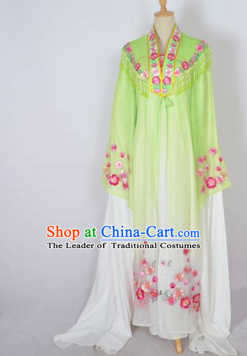 Traditional Chinese Professional Peking Opera Shaoxing Opera Costume Embroidery Green Mantel, China Beijing Opera Female Diva Clothing Long Shawl Dress
