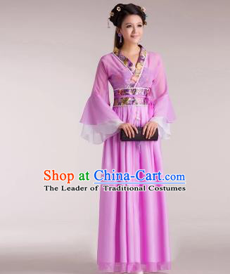 Traditional Chinese Classical Ancient Fairy Costume, China Tang Dynasty Princess Lilac Dress for Women