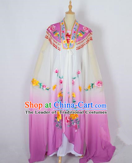 Traditional Chinese Professional Peking Opera Shaoxing Opera Costume Embroidery Purple Cloud Shoulder Mantel, China Beijing Opera Female Diva Clothing Long Water Sleeve Shawl Dress