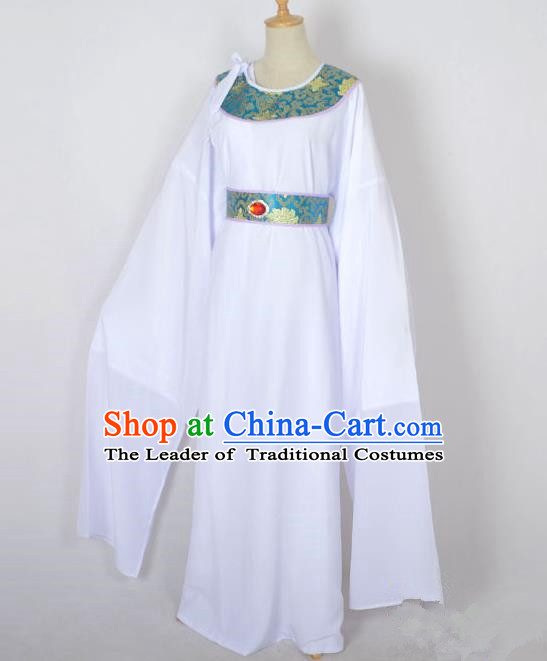 Traditional Chinese Professional Peking Opera Shaoxing Opera Old Men Costume, China Beijing Opera Ministry Councillor Clothing White Long Robe and Belt Complete Set