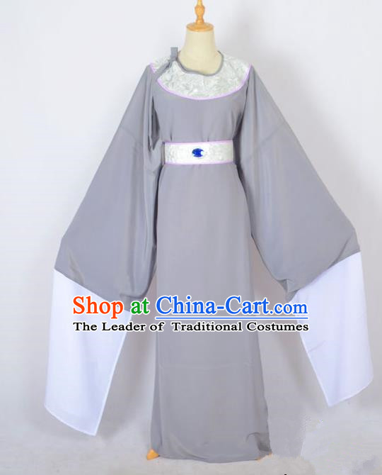 Traditional Chinese Professional Peking Opera Shaoxing Opera Old Men Costume, China Beijing Opera Ministry Councillor Clothing Grey Long Robe and Belt Complete Set