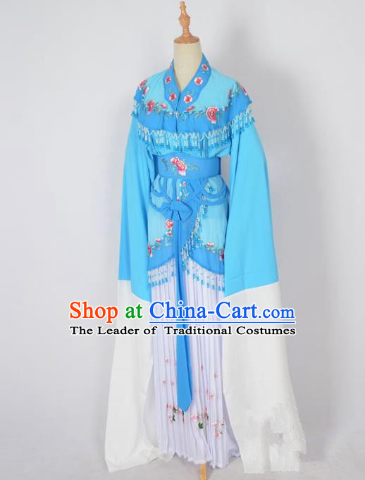Traditional Chinese Professional Peking Opera Young Lady Costume Water Sleeve Embroidered Dress, China Beijing Opera Diva Hua Tan Blue Ceremonial Clothing