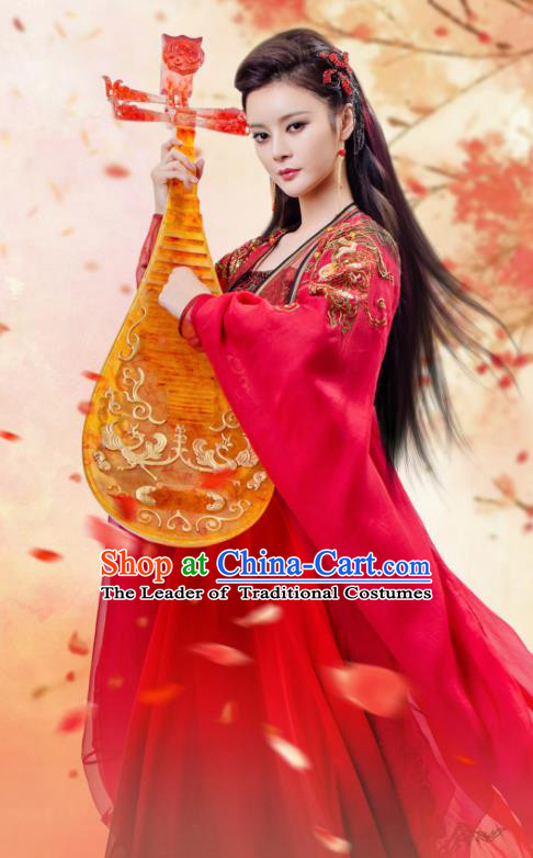 Traditional Chinese Tang Dynasty Imperial Consort Costume and Headpiece Complete Set, China Ancient Hanfu Dress Palace Lady Embroidery Dance Clothing
