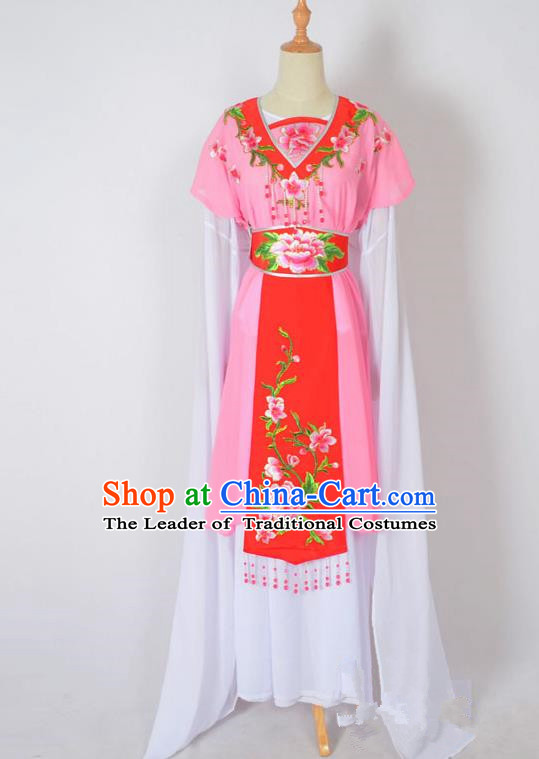 Traditional Chinese Professional Peking Opera Nobility Lady Water Sleeve Costume, China Beijing Opera Shaoxing Opera Royal Princess Embroidery Peony Pink Dress Clothing