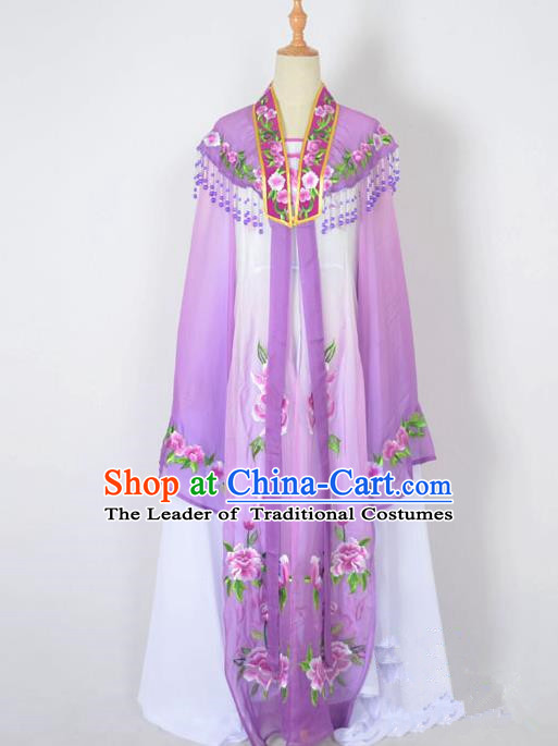 Traditional Chinese Professional Peking Opera Nobility Lady Water Sleeve Costume Embroidery Purple Shawl, China Beijing Opera Shaoxing Opera Royal Princess Dress Clothing