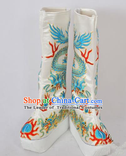Traditional Chinese Professional Peking Opera Emperor Embroidered Shoes, China Beijing Opera King Embroidery Dragon Boots