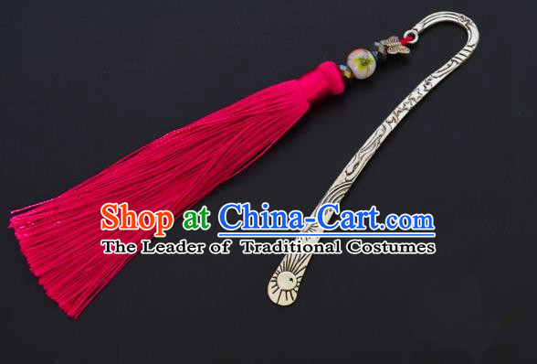 Traditional Handmade Chinese Classical Peking Opera Rosy Tassel Hair Accessories, China Beijing Opera Step Shake Hairpins