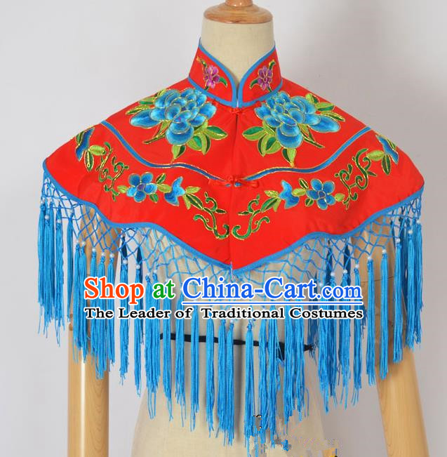 Traditional Handmade Chinese Classical Peking Opera Young Lady Embroidery Peony Cloud Shoulder, China Beijing Opera Maidservants Diva Red Shawl