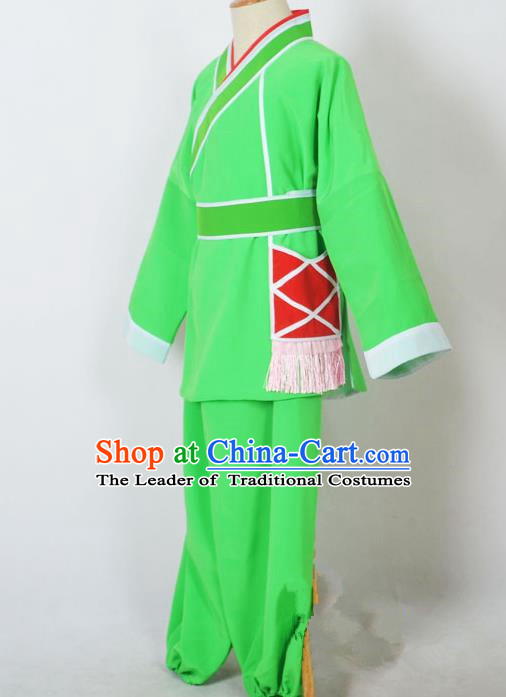 Traditional Chinese Professional Peking Opera Children Costume, China Beijing Opera Shaoxing Opera Village Kids Green Uniform Livehand Clothing