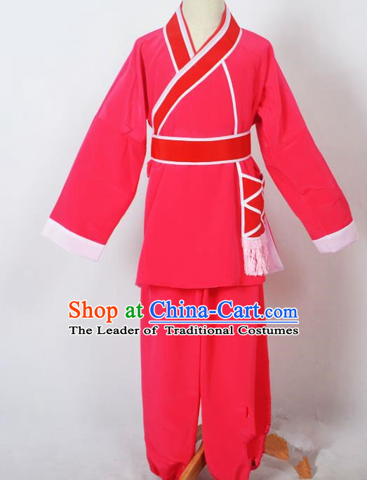 Traditional Chinese Professional Peking Opera Children Costume, China Beijing Opera Shaoxing Opera Village Kids Rosy Uniform Livehand Clothing